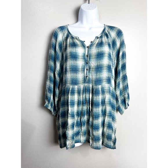 Anthropologie Maeve Plaid Cavalon Oversized Tunic Peplum Blouse Womens Medium - Picture 1 of 9